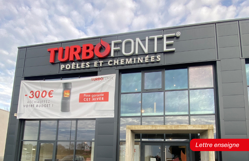 Lettres enseignes en relief pour la façade Turbo Fonte.